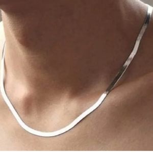 14K White Gold Rhodium Plated Herringbone Neclace